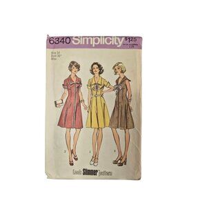 Simplicity 6340 Misses Princess Dress Sewing Pattern Size 14 Bust 36" 1970s